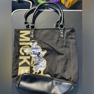Disney Store Mickey Mouse Silhouette Gold Accent Quality Purse Tote Bag 16”